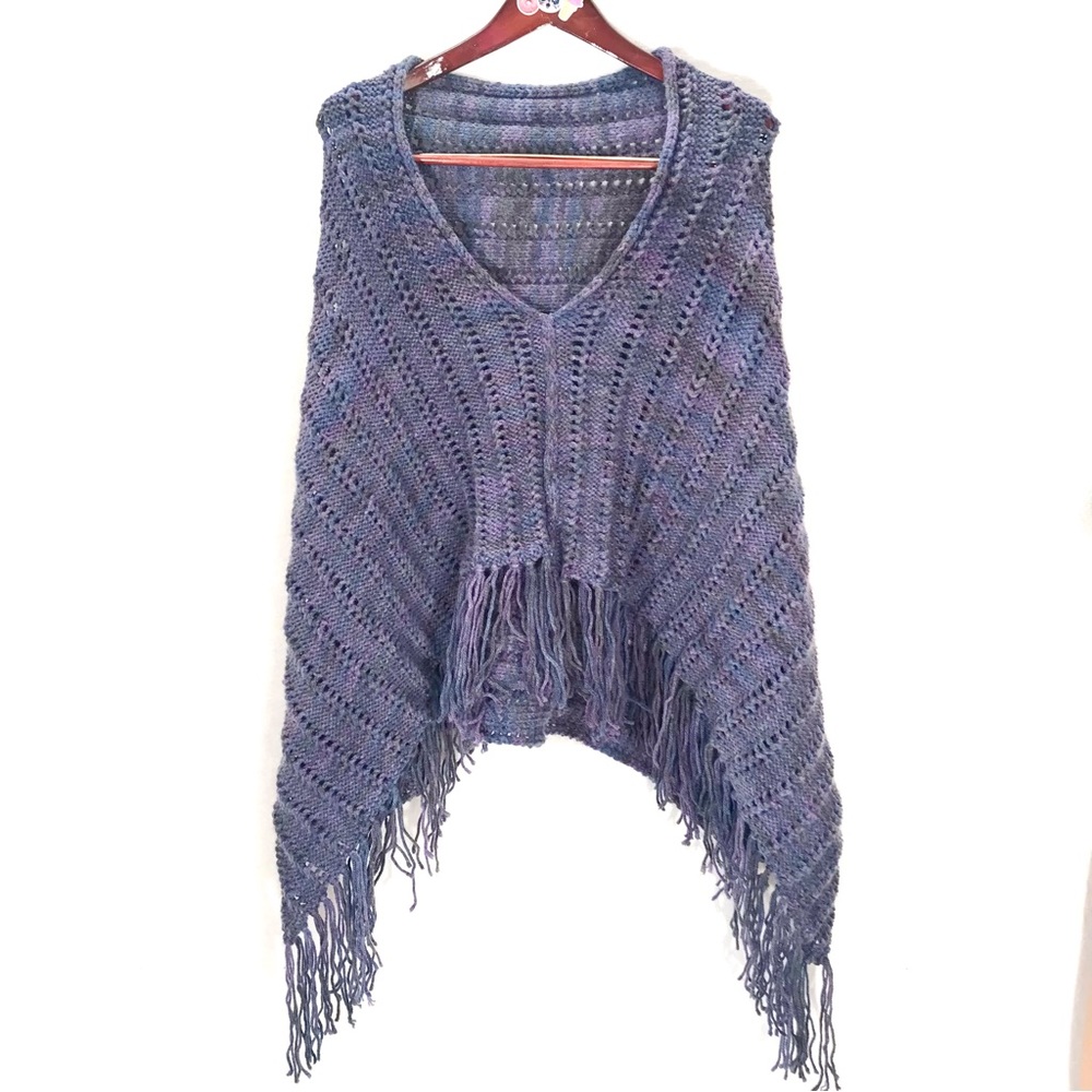 Hand knit cowl purple and grey toned shoulder scarf neck wrap winter accessory